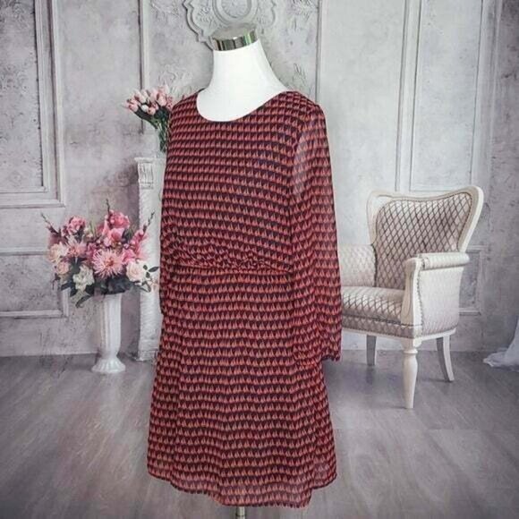 Jay Jewel Neck Long Sheer Sleeve Mini Length Sailboat Bow Back Dress Size Medium - Picture 5 of 9